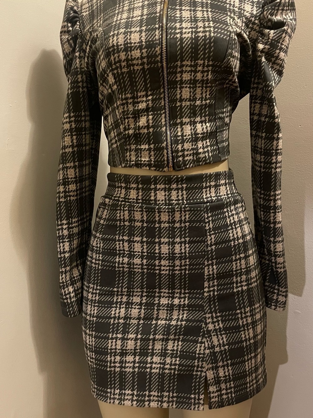 Plaid Mini Skirt in Black and Cream